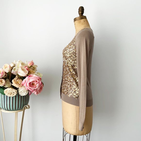 LOVE 21 Brown Knitted Size XS Cotton Cardigan with Gold Sequins Adornment - Picture 6 of 7
